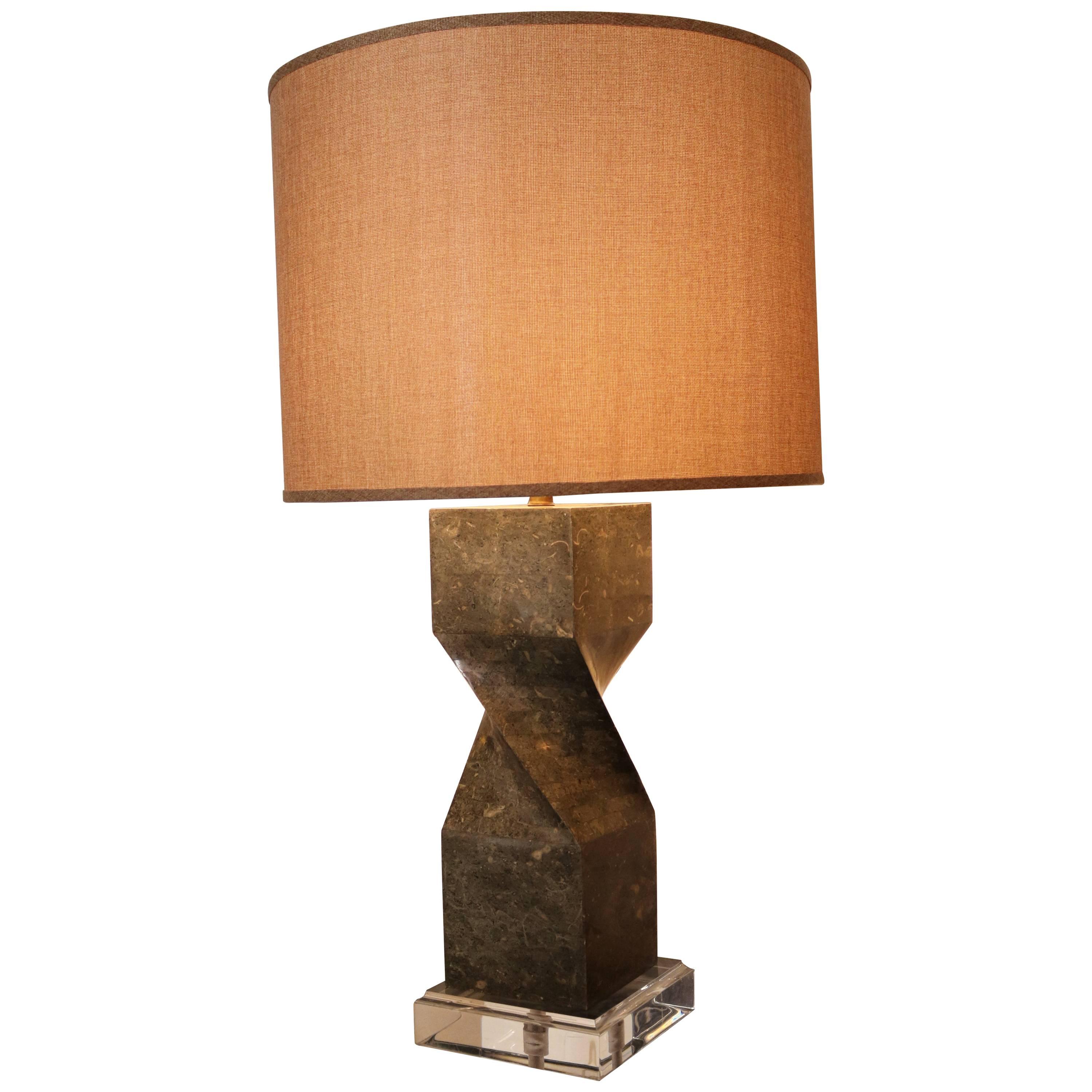 Tessellated Marble Table Lamp on Lucite Base