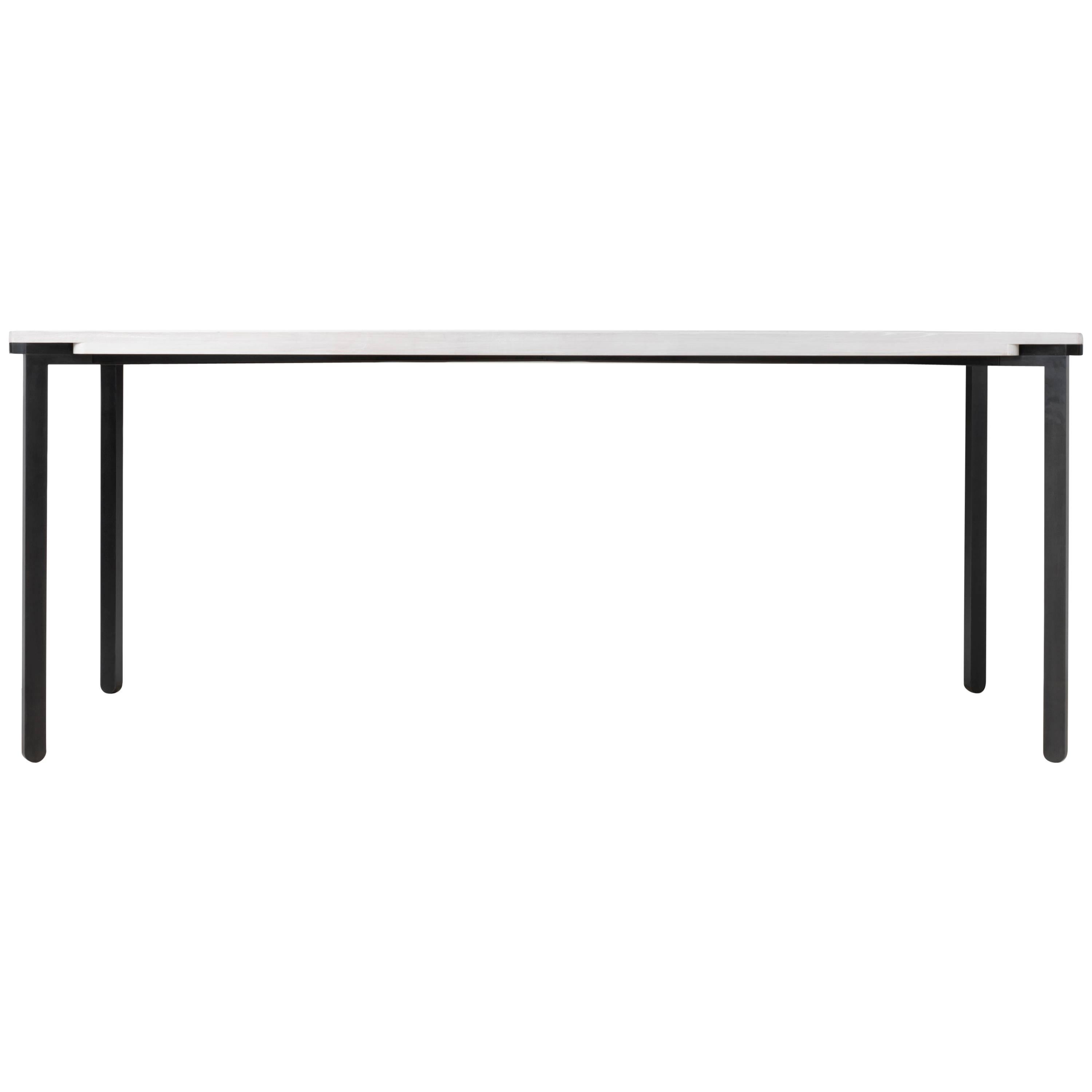Bow Tie Table in Contemporary Blackened Steel and White Washed Maple For Sale