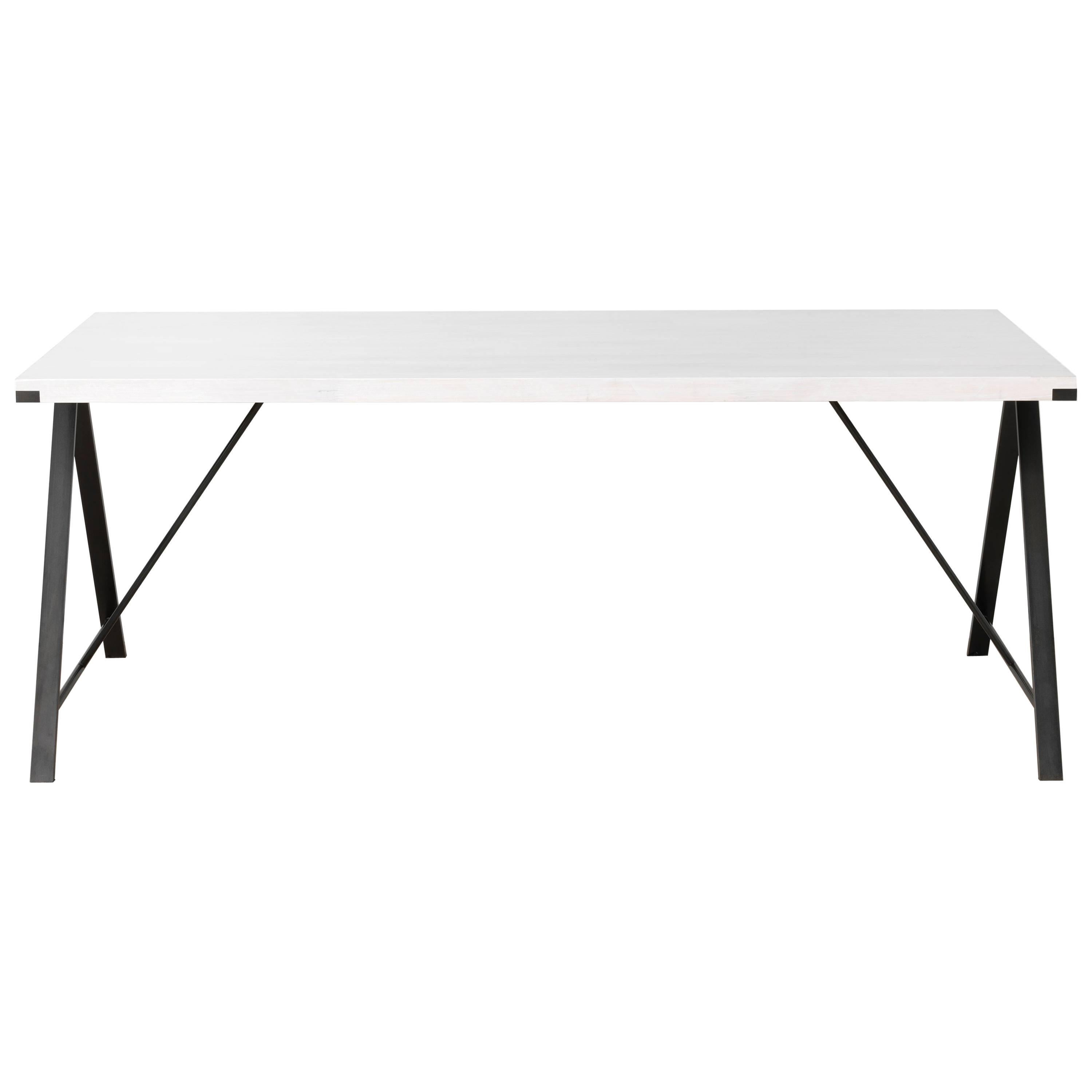 A-Table in Contemporary Blackened Steel and White Washed Maple For Sale