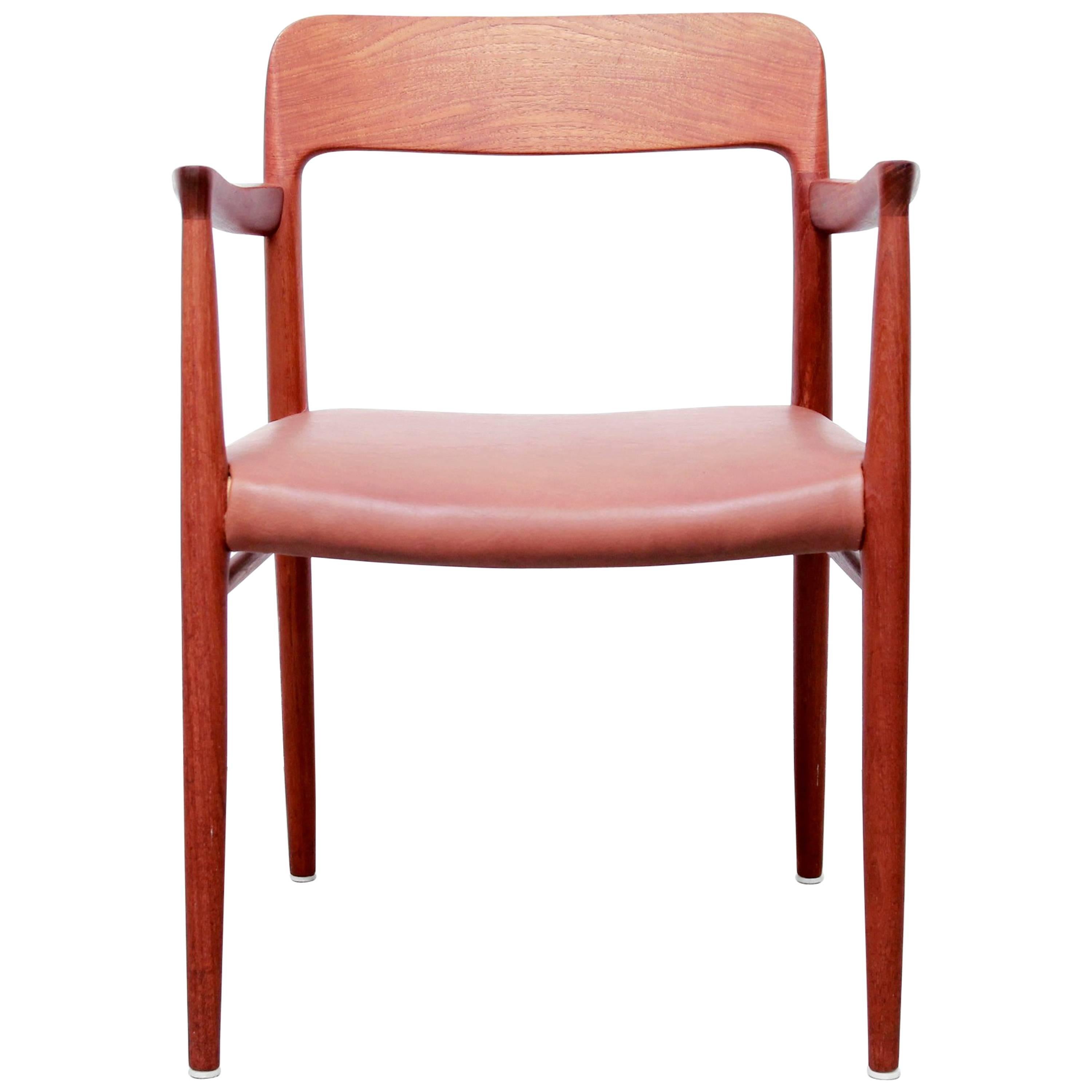 Model 56 Armchair in Teak and Brown Leather by Niels Otto Møller For Sale
