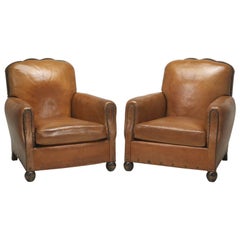 French Leather Club Chairs, Correctly Restored