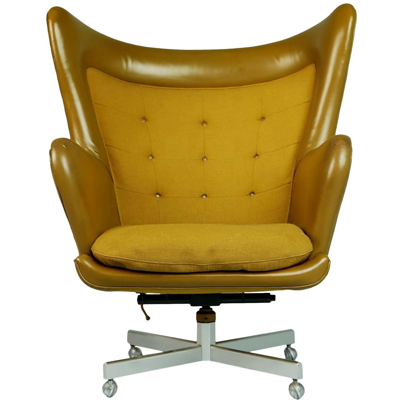 George Kasparian Leather Wingback Executive Chair, circa 1960