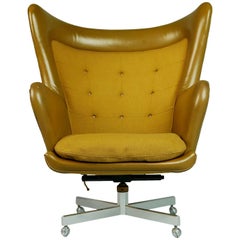 Vintage George Kasparian Leather Wingback Executive Chair, circa 1960