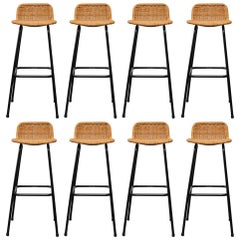 Set of Eight Charlotte Perriand Style Wicker Bar Stools