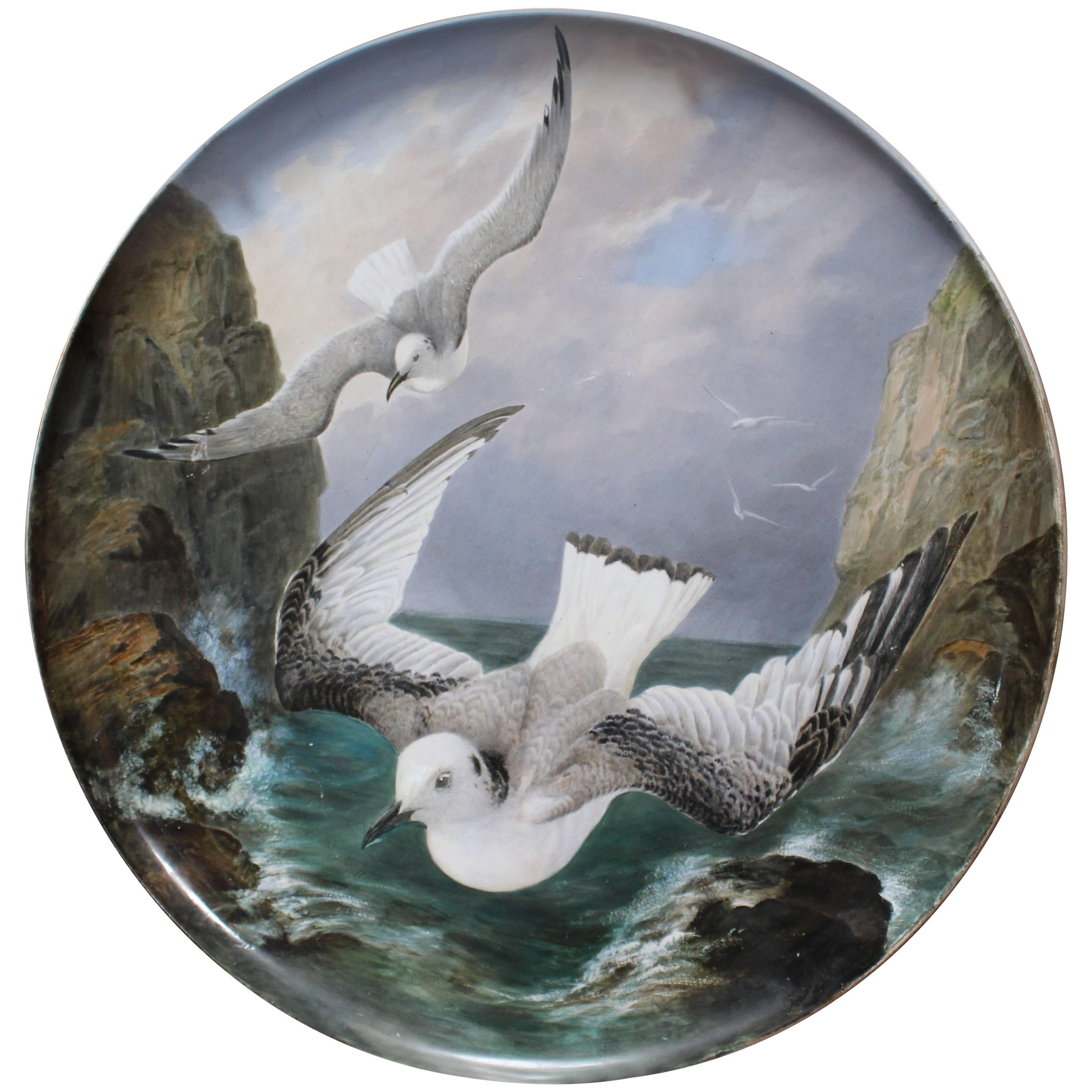 Fine 19th Century Creil et Montereau Painted Seagull Charger For Sale