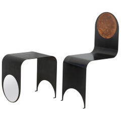 Thin Chair in Contemporary Blackened Steel and Oxidized Steel
