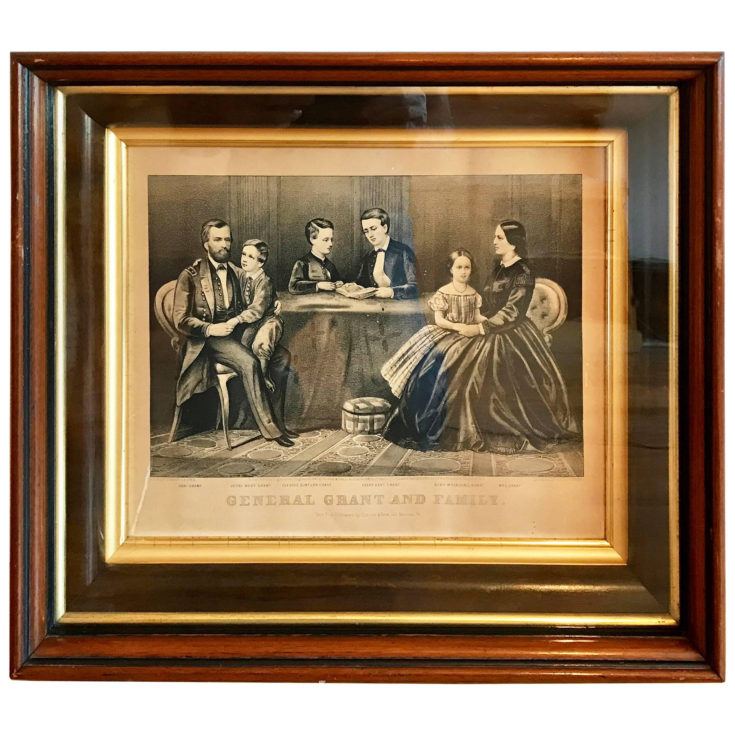 19th Century Currier & Ives Civil War Lithograph, General Grant and Family
