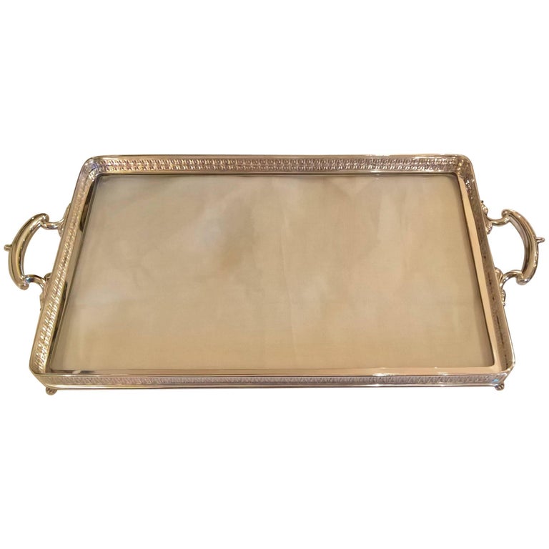 Art Nouveau German Silver Tray with Glass Bottom Koch and Bergfeld For