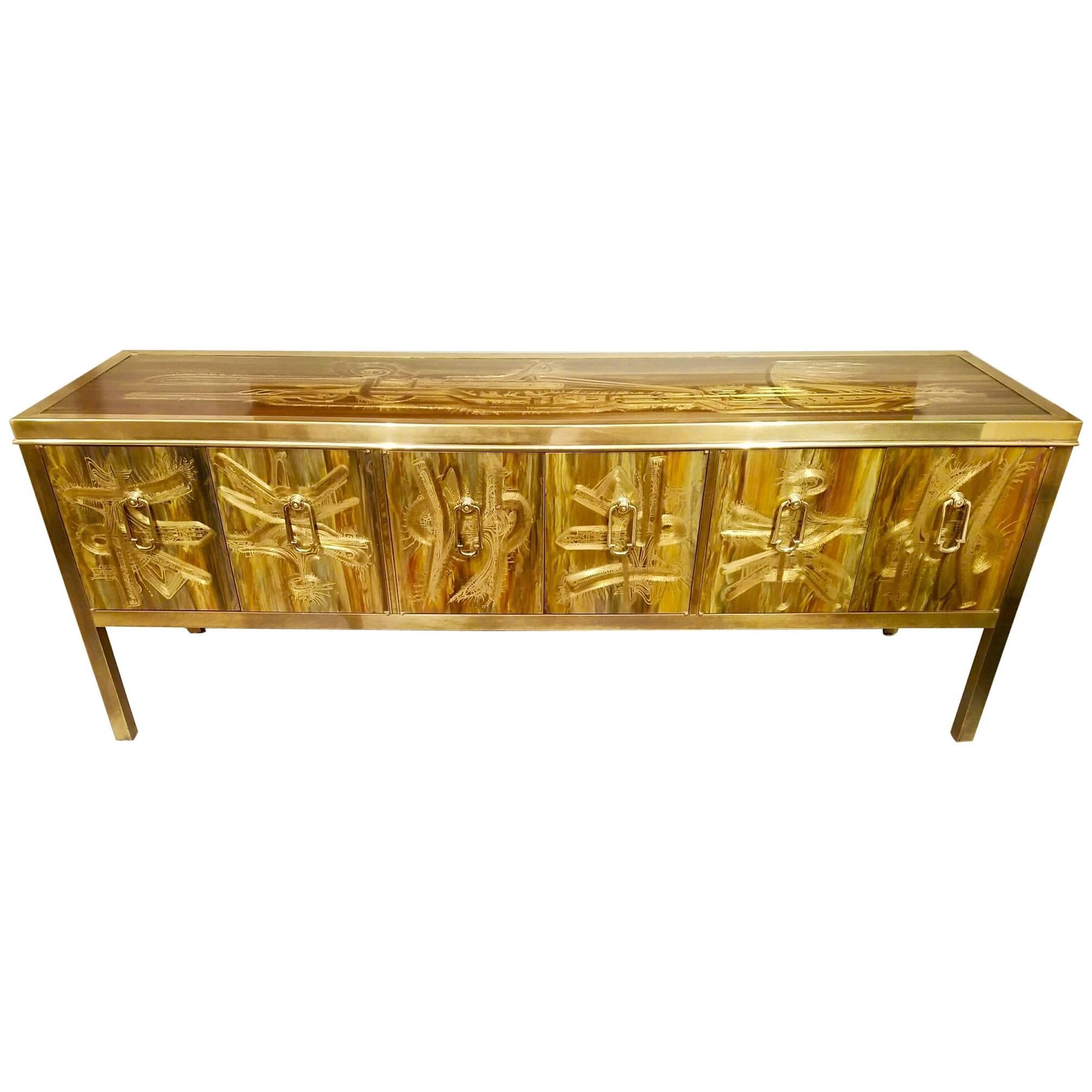 Mastercraft Etched and Enameled Bronze Sideboard or Credenza by Bernhard Rohne