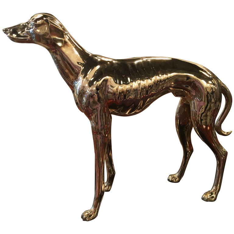 Polished Brass Italian Greyhound Whippet Dog Statue PAIR Available For