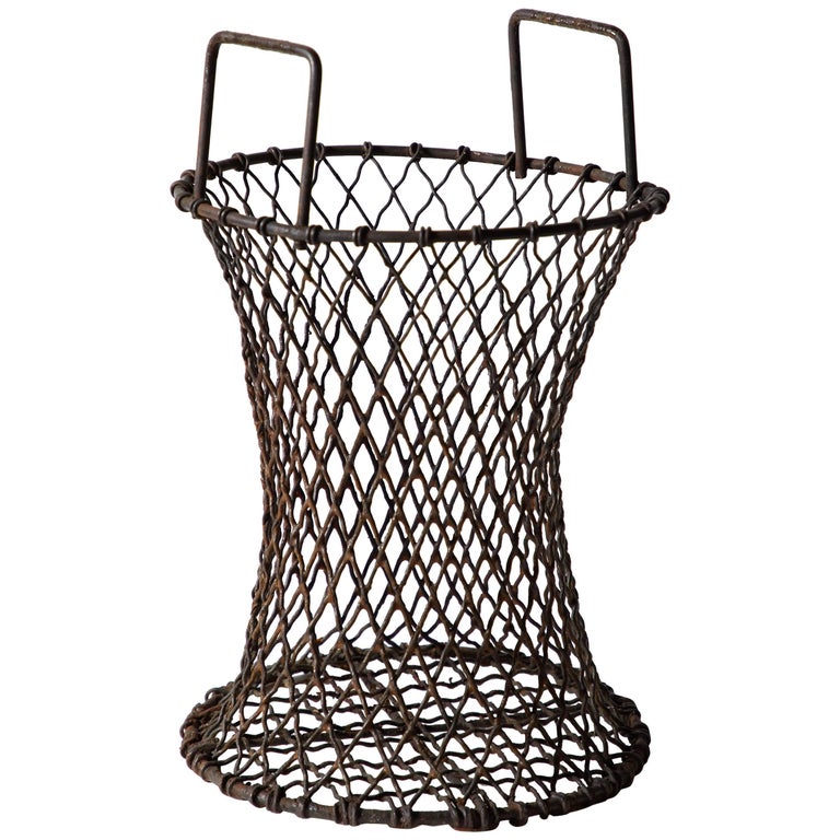 Pair of Vintage WroughtIron OpenWeave Basket Planters For Sale at 1stdibs