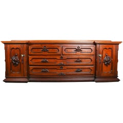 Antique Heavily Carved Oak Country Store Two-over Two Storage Cabinet
