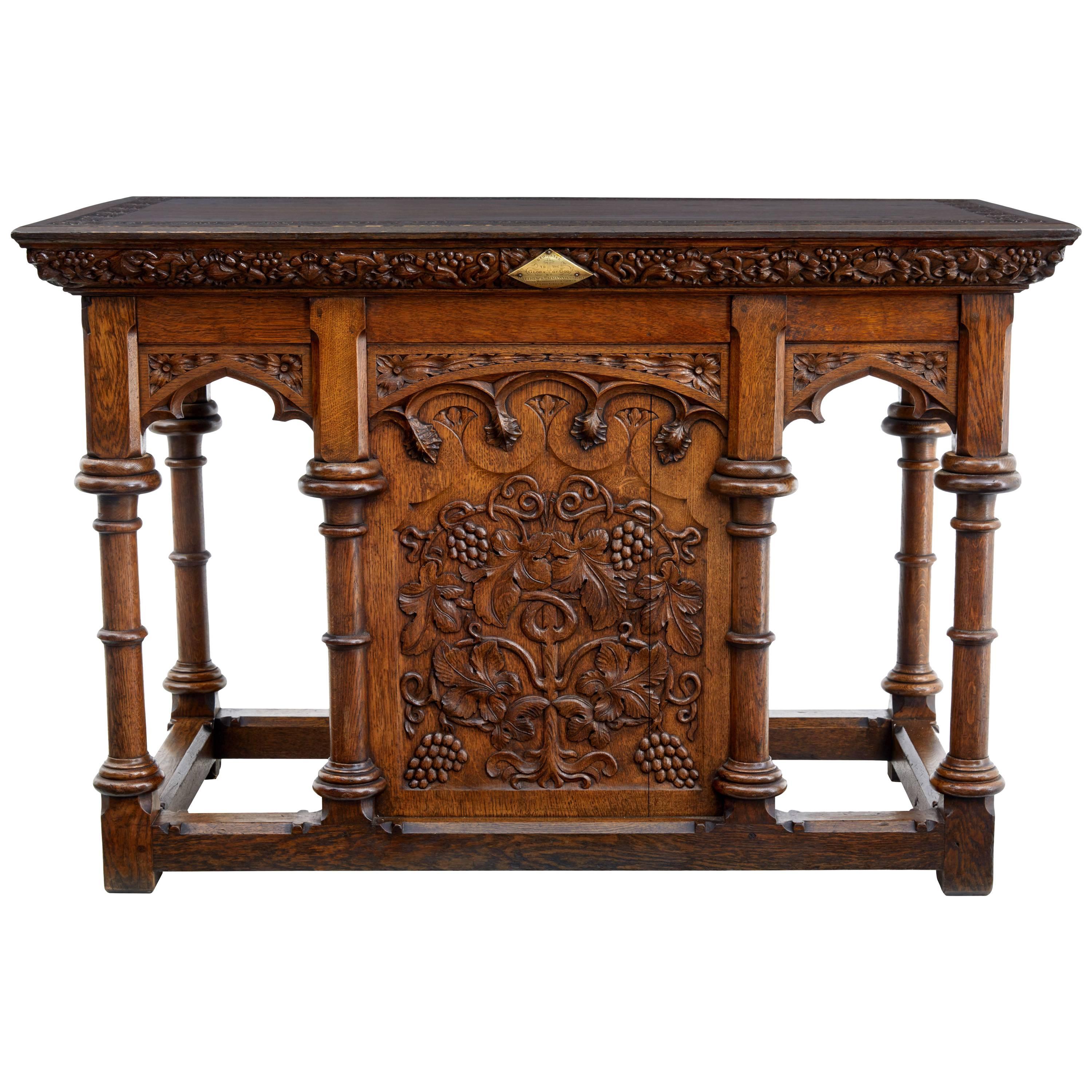 Early 20th Century Carved Oak Alter Table in the Gothic Taste