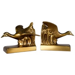 Pair of Brass-Plated Flying Geese Bookends by Jennings Brothers