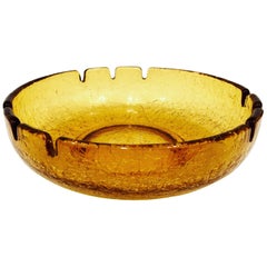 Vintage 1960s Extra Large Amber Crackle Glass Ashtray by Blenko