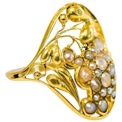 Antique Unique Gold and Freshwater Pearl Ring Josef Hoffmann Wiener Werkstätte, 1912