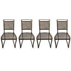 Antique Very Chic Set of Four French Heavy Iron Dining Chairs