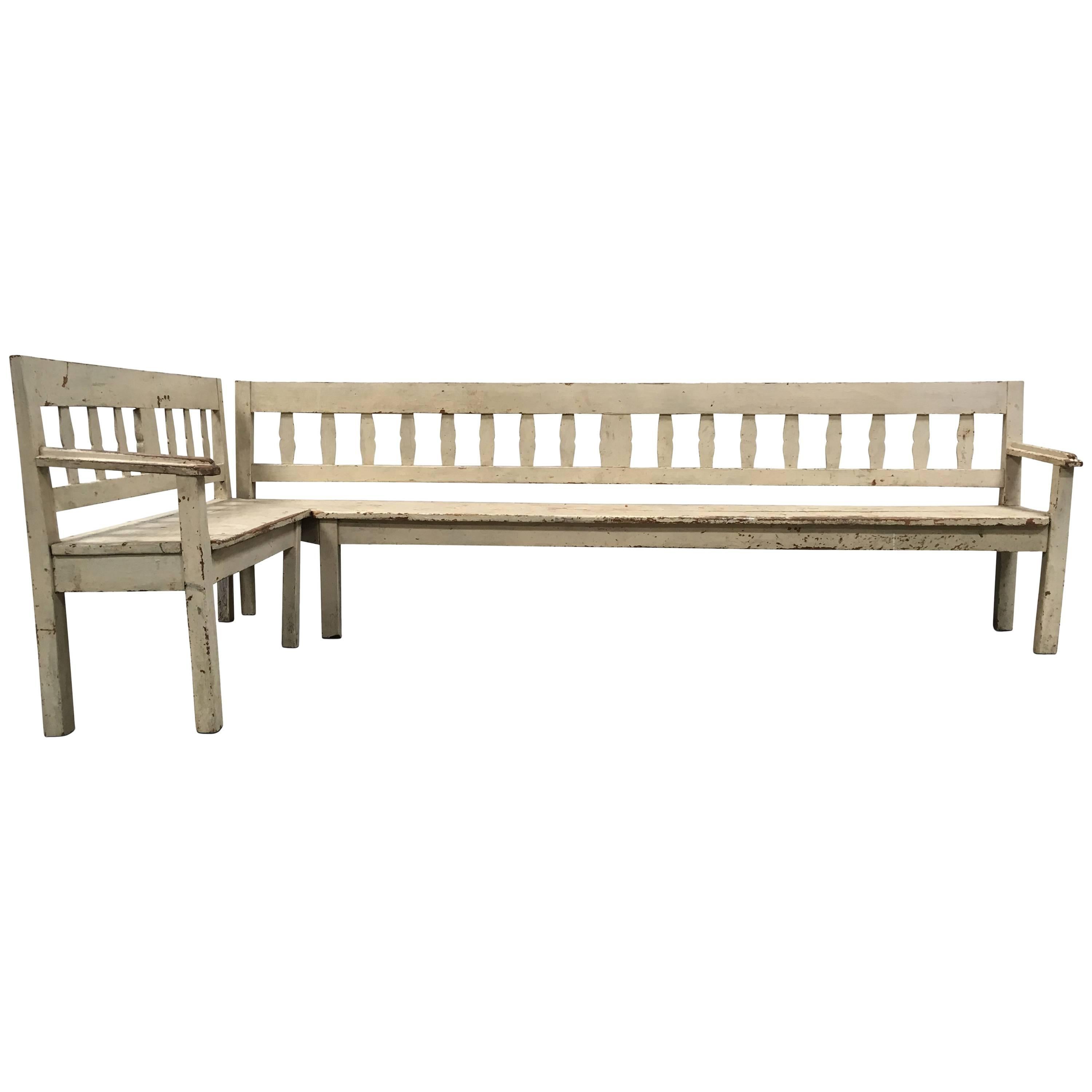 Antique French Painted Sectional Bench