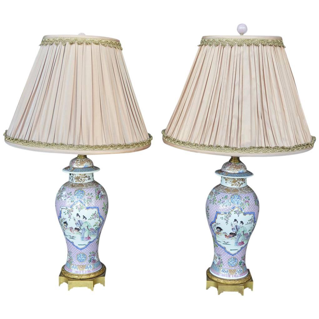 Pair of Chinese Export Lamps For Sale
