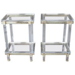Lucite and Brass Side Cocktail Tables