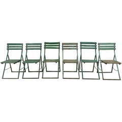 Six Antique French Wood and Metal Folding Chairs