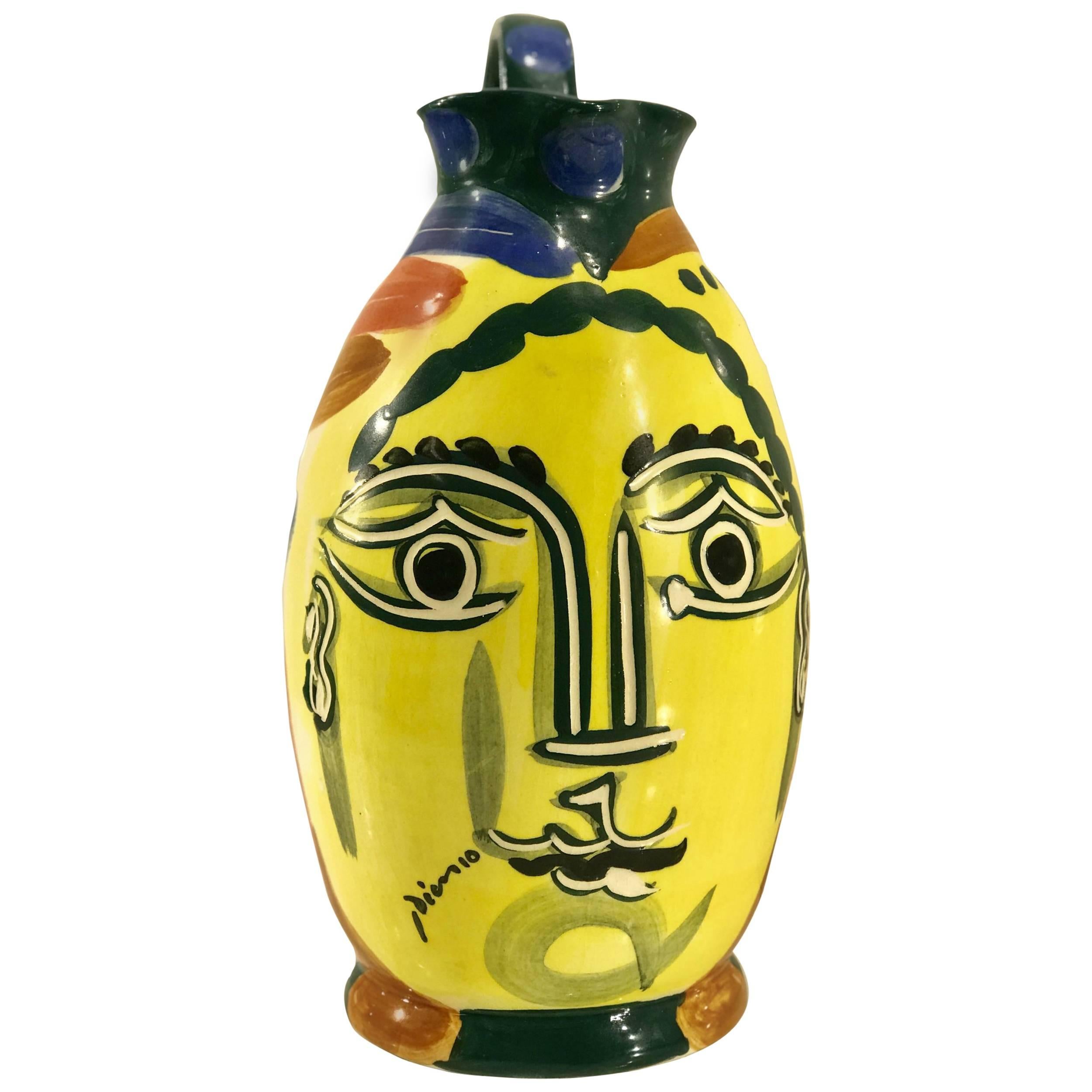 After Picasso 'Femme Du Barbu' Pottery Pitcher, Stamped Edition Picasso