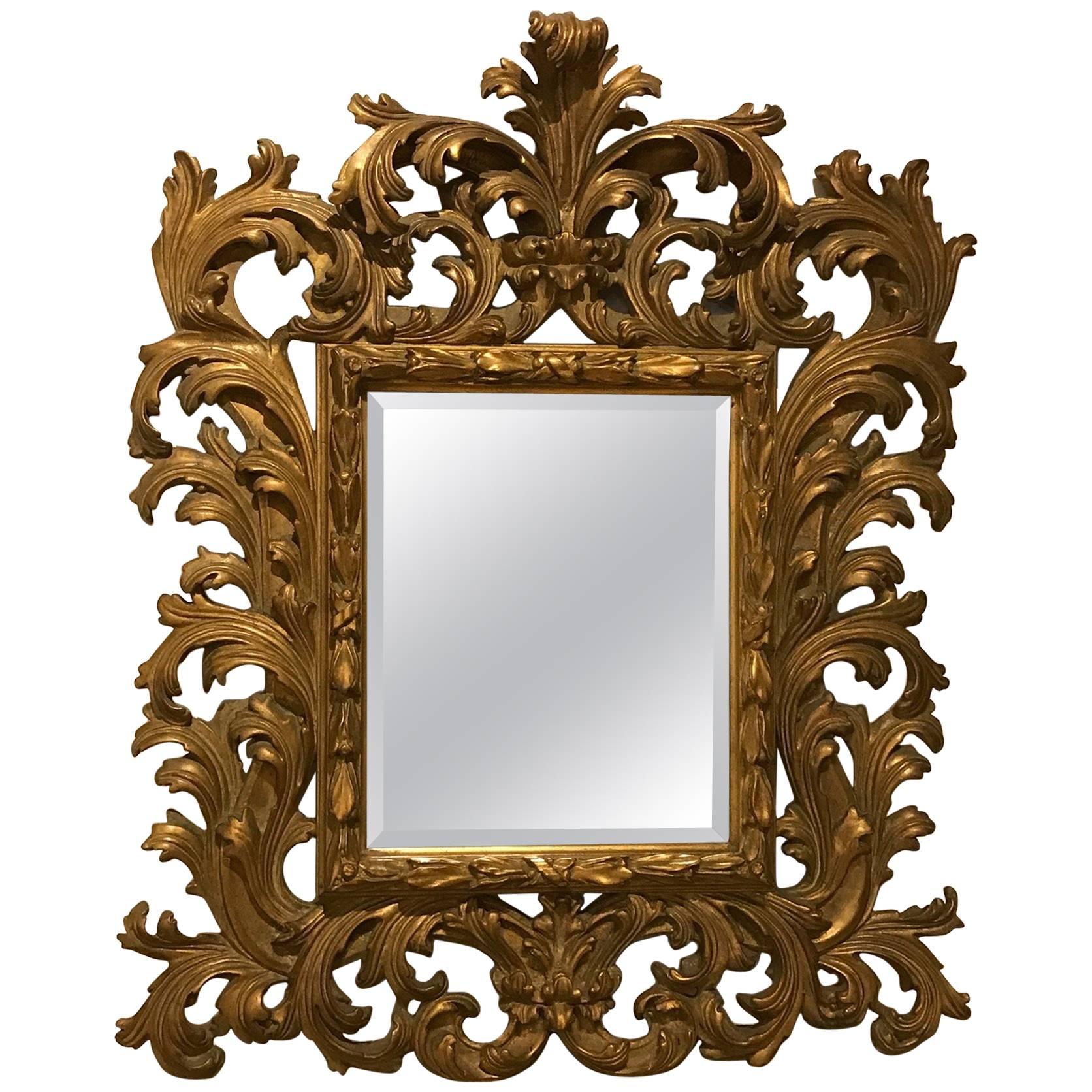 Ornate Venetian Style Carved Giltwood Mirror