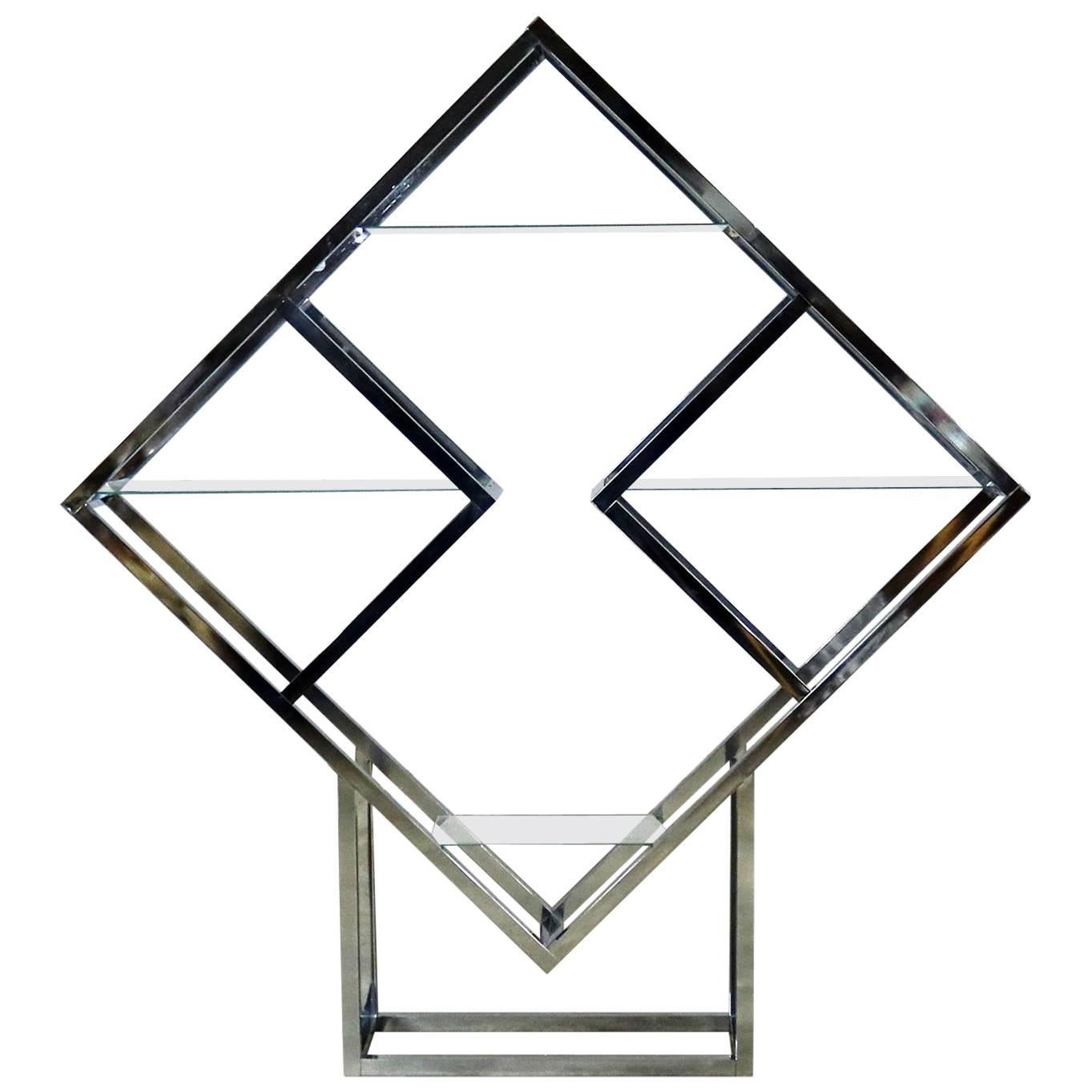 Modernist Geometric Diamond Shaped Chrome Étagère Attributed to Milo Baughman