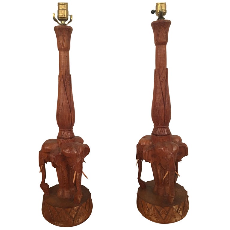 Elephant Table Lamps Pair Of Wood Hand Carved Vintage For At Elephant Table Lamps Pair Of Wood Hand Carved Vintage For