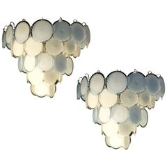 Adorable Pair of Disc Chandeliers by Vistosi, Murano, 1970