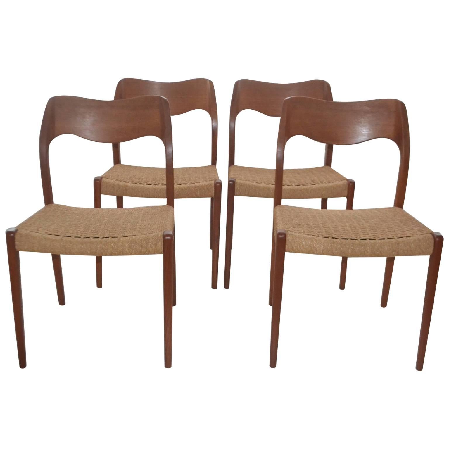 Danish Set of Four Teak Model 71 Dining Chairs by Niels Moller for J L Mollers For Sale