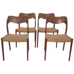 Danish Set of Four Teak Model 71 Dining Chairs by Niels Moller for J L Mollers