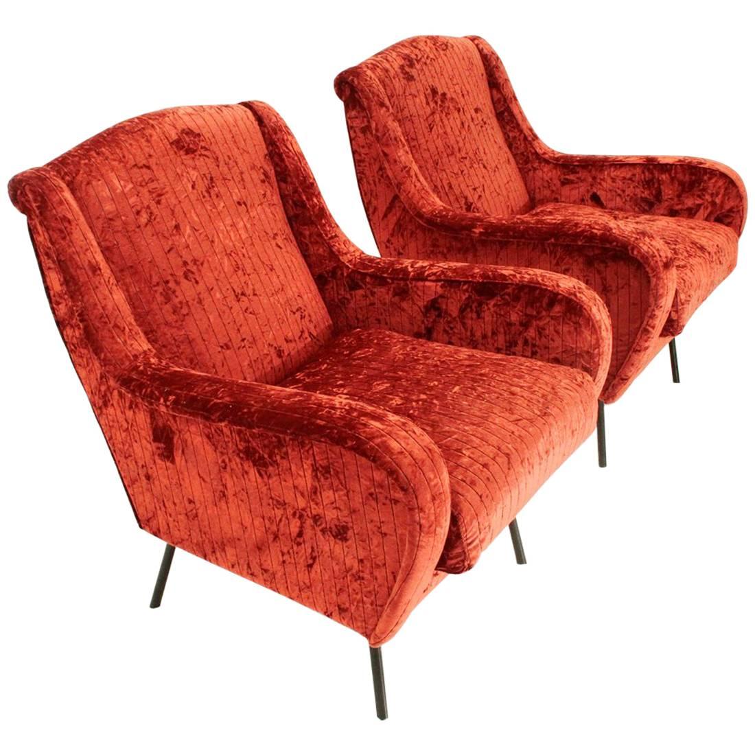 Italian Red Velvet Armchairs