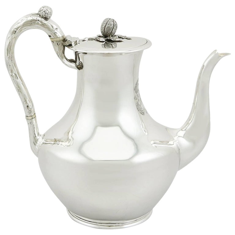 Antique 1850s Victorian Sterling Silver Coffee Pot For Sale at 1stdibs