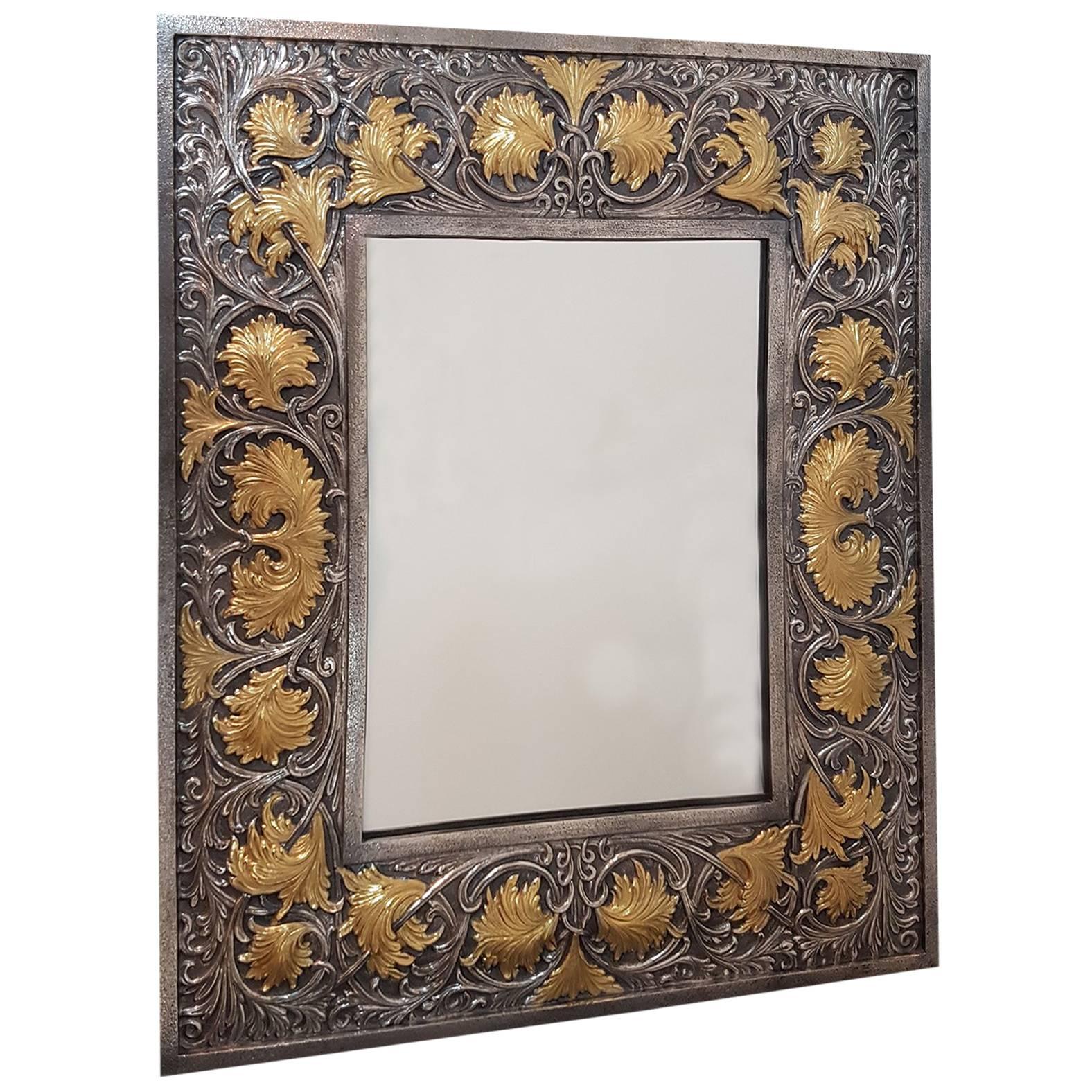 Miroir de table italien du 20ème siècle en argent sterling fait à la main, style néo-baroque