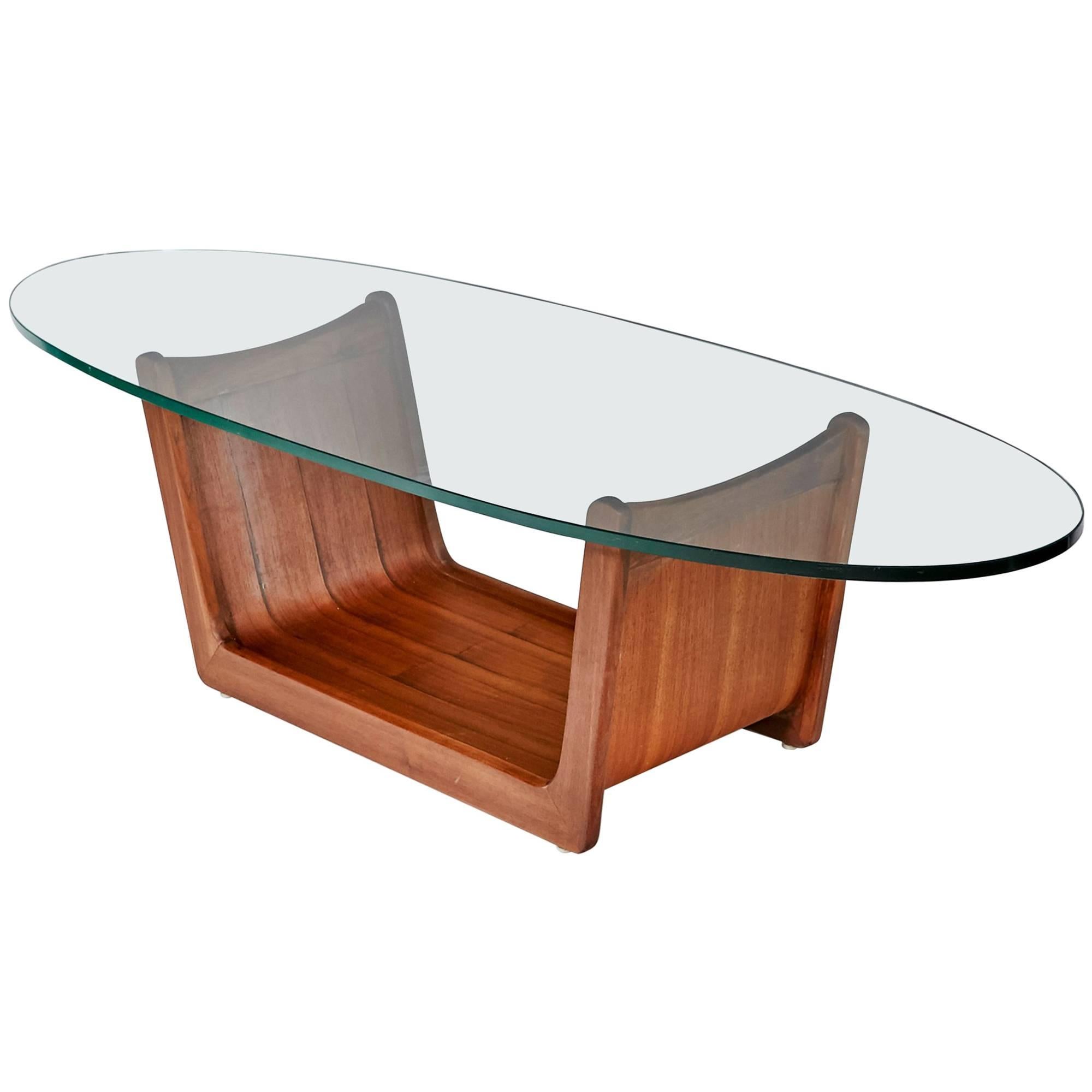 Adrian Pearsall Oval Glass Top Walnut Coffee Table For Sale