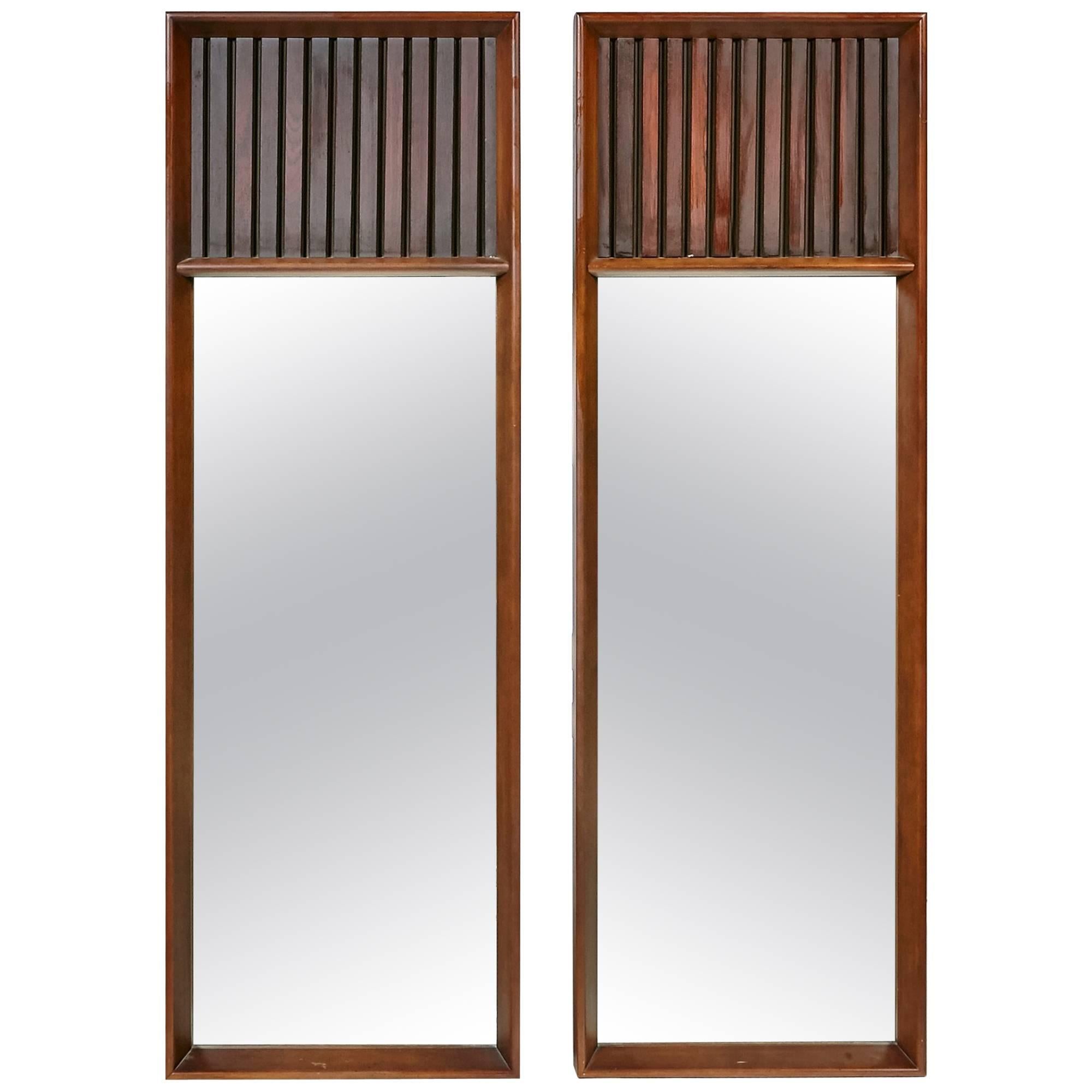 Mid-Century Modern Lane Furniture Walnut and Rosewood Mirrors, Pair For Sale