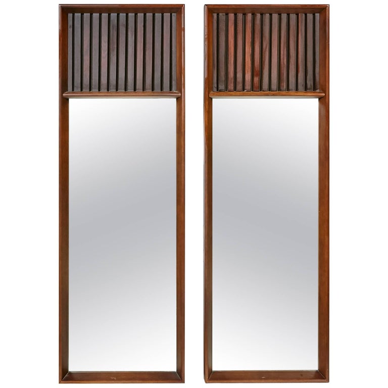 MidCentury Modern Lane Furniture Walnut and Rosewood Mirrors, Pair For
