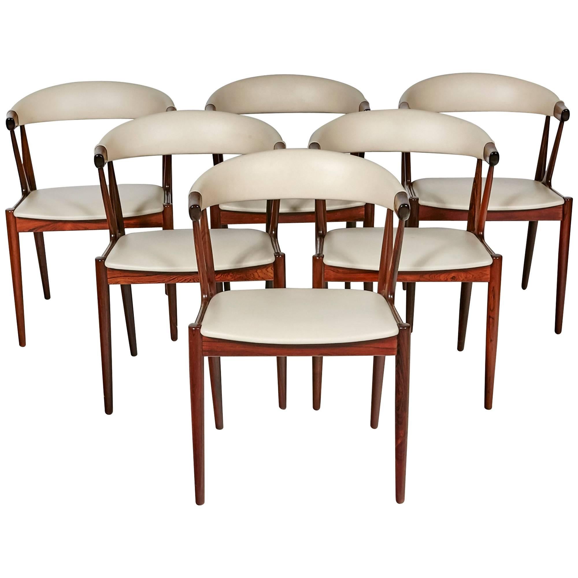 Danish Rosewood and Leather Dining Chairs by Johannes Andersen, 1960s For Sale