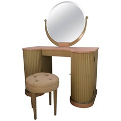 American Art Deco Vanity, Dressing Table, Mirror, Stool by Kittinger Furn Co
