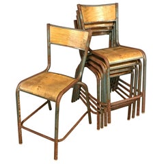 French Industrial School Chairs by Mulca, High Model 13 Pieces