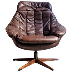 Brown Leather Swivel Easy Chair