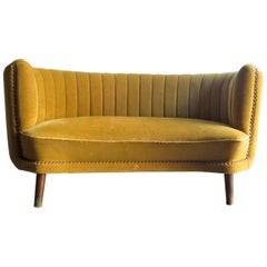 Vintage Art Deco Velvet Two Seats Charming Sofa
