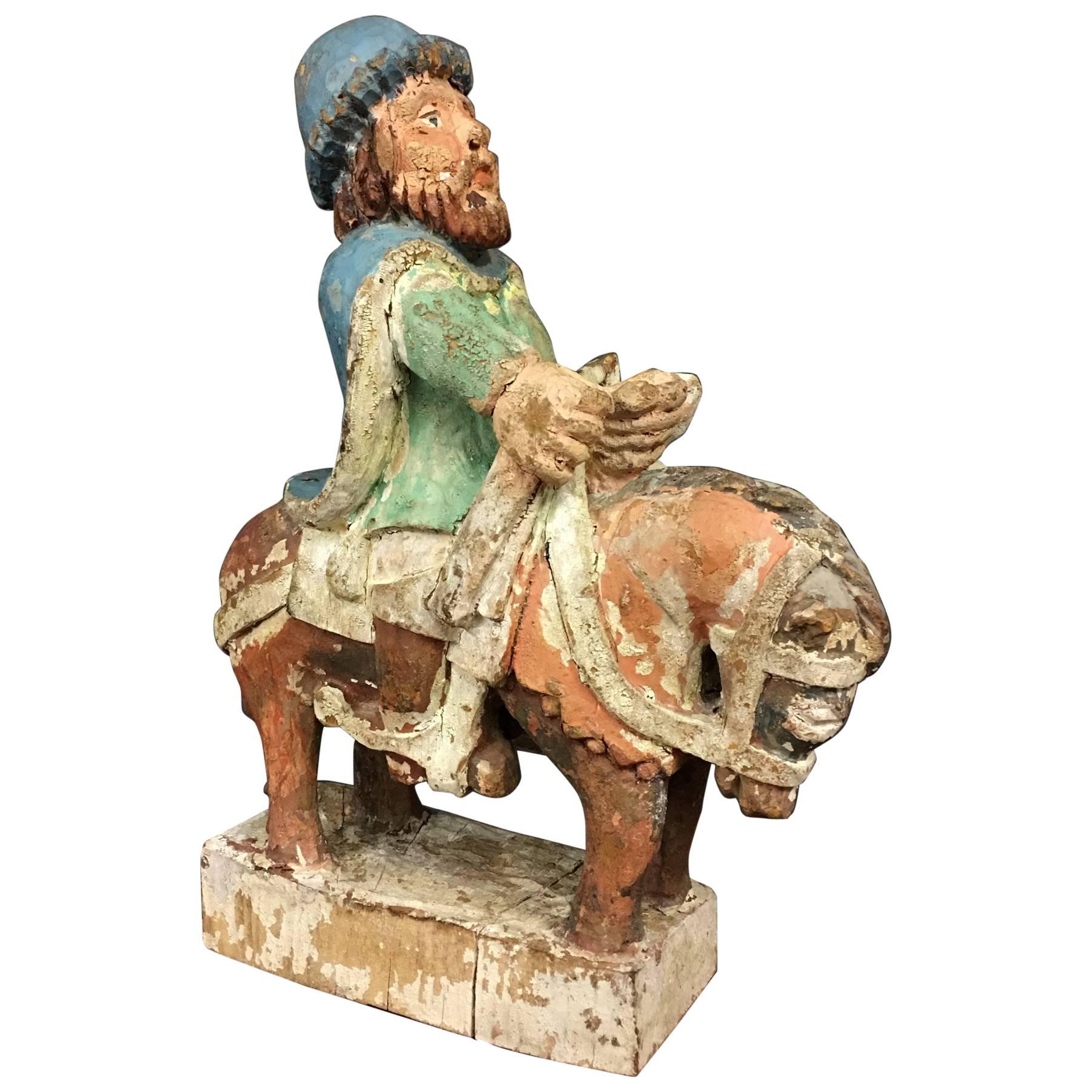Early 19th Century Oak Carved Knight Figure, French Folk Art For Sale