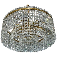 Retro J.L Lobmeyr Chandelier Hand-Cut Faceted Crystal Glass Strings Brass Austria 1950