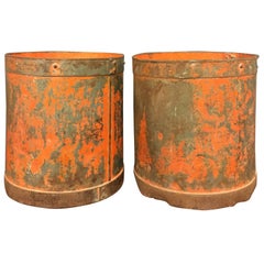 French Industrial Riveted Metal Orange Measure 1 Decaliter