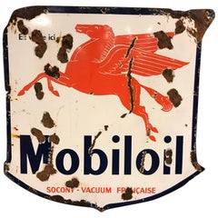 Vintage French Enamel Sign Mobil Oil