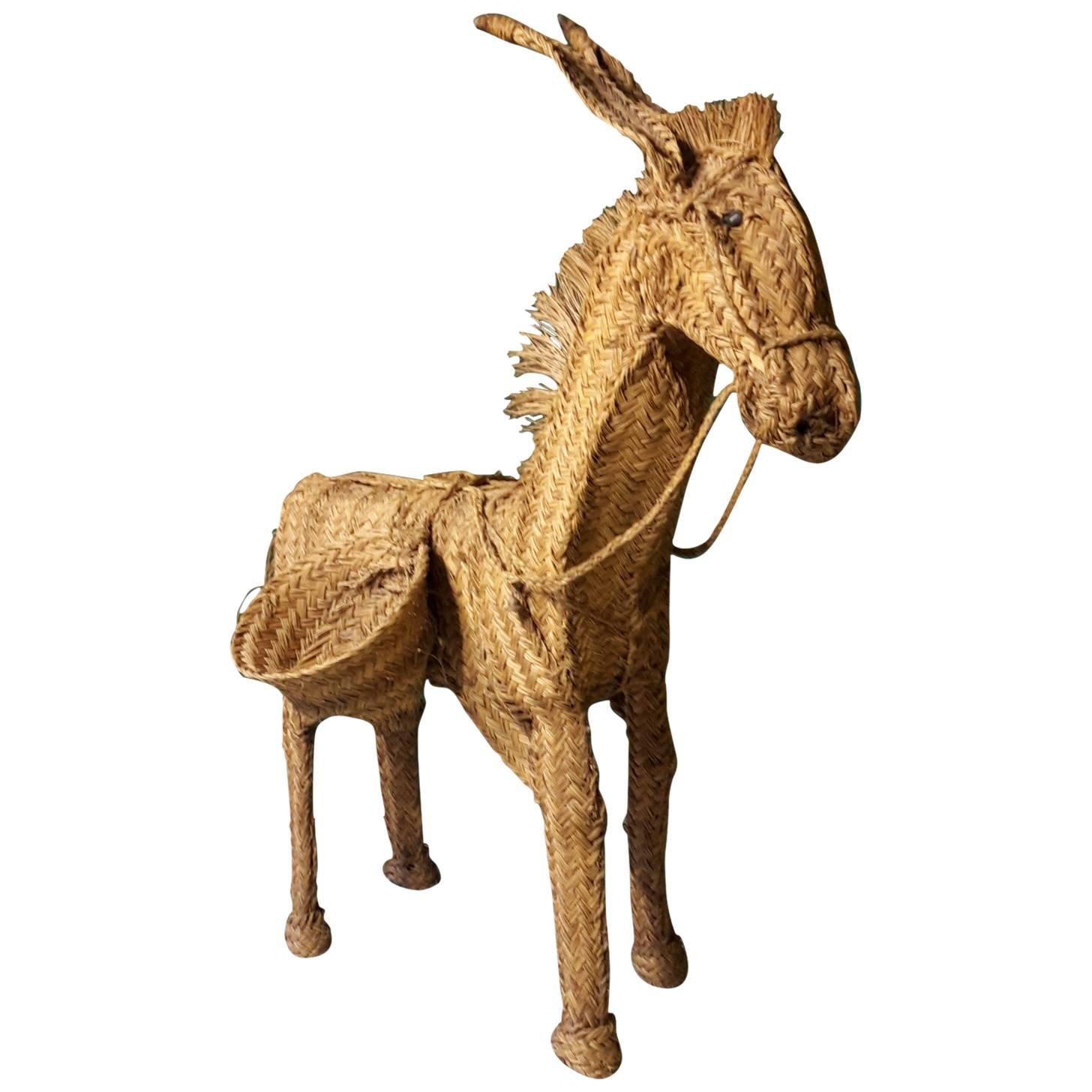 20th Century French Folk Art Donkey Made of Palm Frond, 1960s For Sale