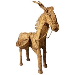 20th Century French Folk Art Donkey Made of Palm Frond, 1960s