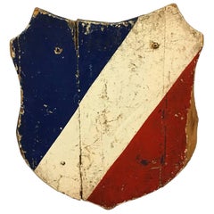 French Antique Wooden Flag Holder Sign with Old French Flag